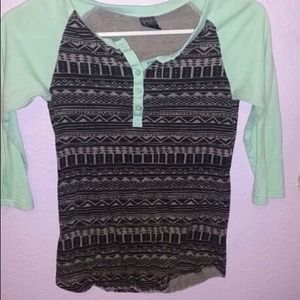 Mint green 3/4 sleeved Tribal print shirt