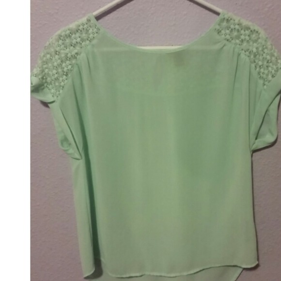 Mint sheer lace high low shirt