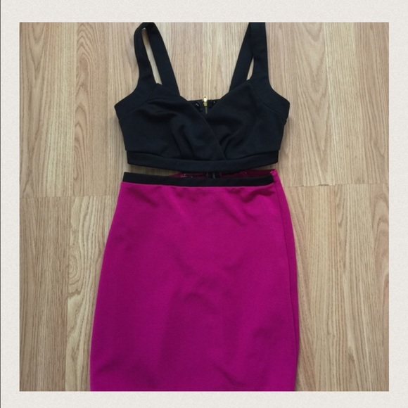 Black/Pink One Piece Bandage Cropped Dress - Picture 4 of 4
