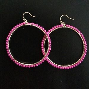 Pink and gold beaded hoop earrings
