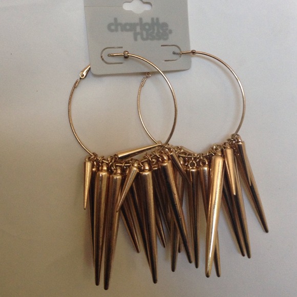 🚫SOLD🚫 Gold Hooped Earrings with Spikes - Picture 2 of 3