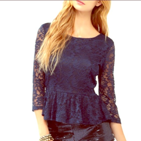 Tops - Navy blue lace peplum top