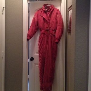 Descente one piece pink ski suit