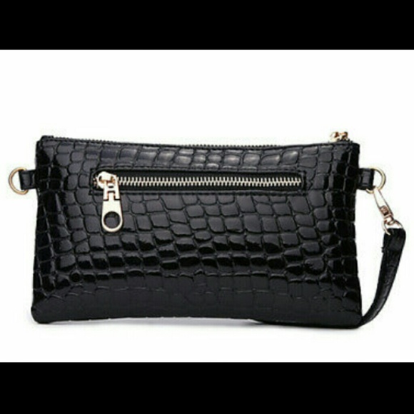 Black Leather Crocodile Clutch - Picture 2 of 2