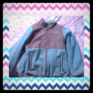 Blue and gray North Face Jacket