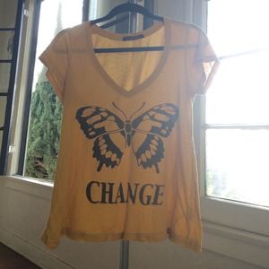 Wildfox Butterfly / Change Yellow V-Neck Tee