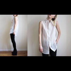 American Apparel Sleeveless Lawn Button Up WHITE