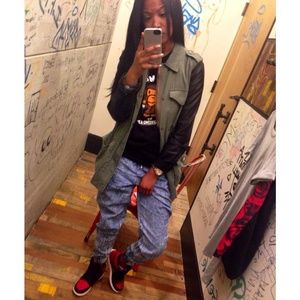 Ecote Cargo Jacket w/ Faux Leather Sleeves