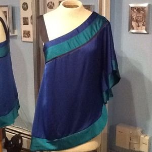 Nicole Miller Blue/Green satin 1shoulder Top