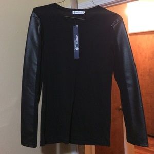 Long Sleeve Shirt with Leather Sleevings
