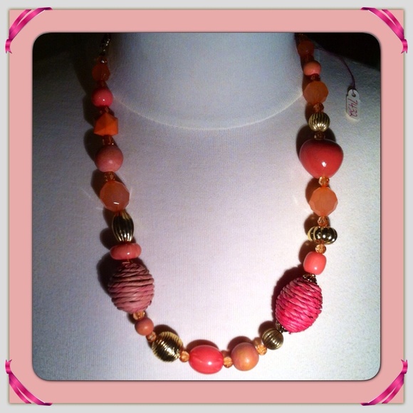 Orange Beaded Necklace with Orange Satin Tie