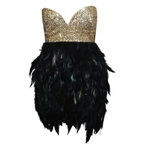 Society of Chic sequin and feather dress