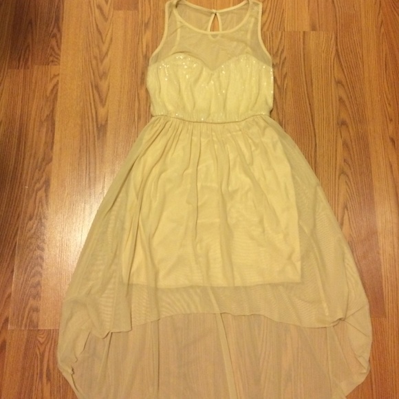 Nude sequined high-low dress