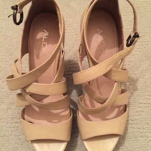 Beige Aldo Strappy Platform Wedge