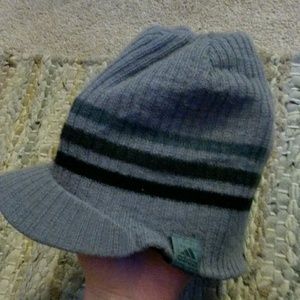 Grey Striped Adidas Visor Beanie