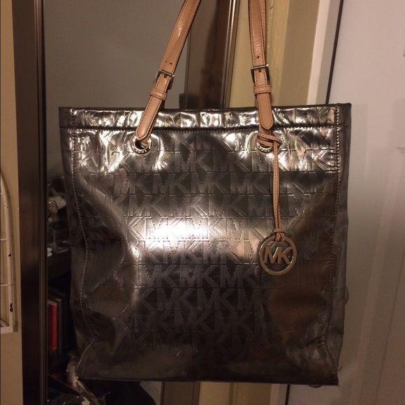 MK Silver Mirror Monogram Tote Bag