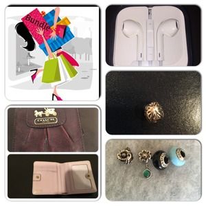 Bundle: coach wallet, 5 charms, Apple EarPods