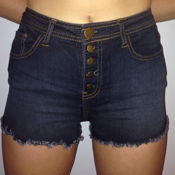 Dark wash High waisted button up shorts