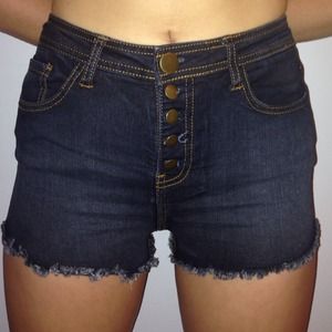 Dark wash High waisted button up shorts