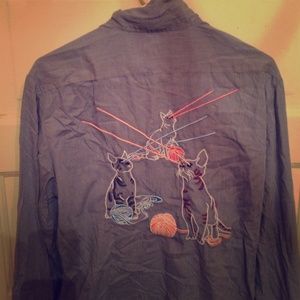 Laser cats blue button up