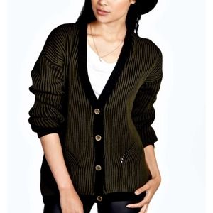 Boohoo store thick olive green/ navy cardigan m/l