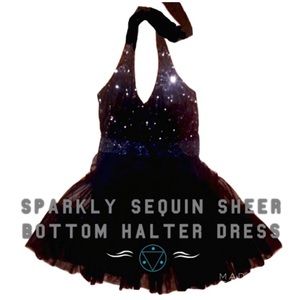 •BLACK HALTER TIE SEQUIN PARTY DRESS•