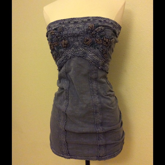 Light blue with embroidery tube top dress