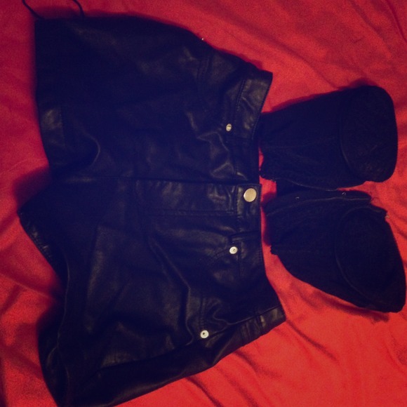 Pleather black shorts. So cute :)