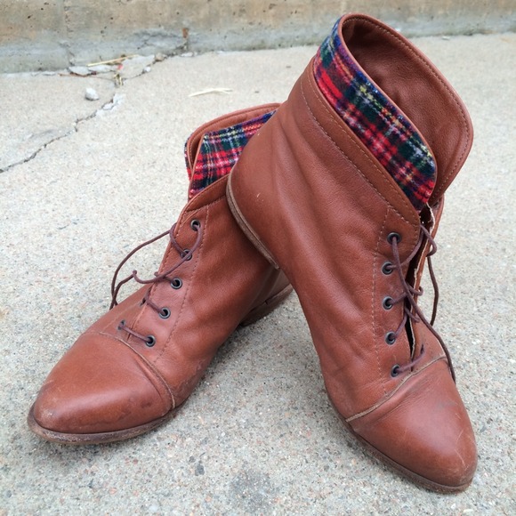 Vintage plaid panel boots