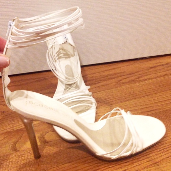 White BCBGirls strappy high heels