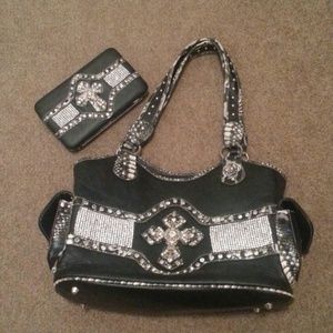 Snakeskin and Black Purse and Wallet