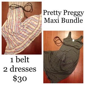 2 Maternity Maxi Dresses + 1 Belt