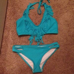 Light Blue Fringe Bikini set