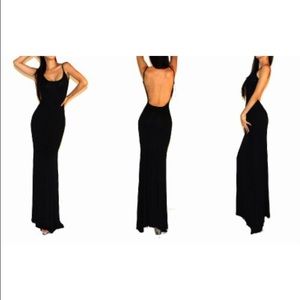 black backless maxi dress