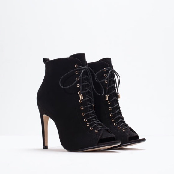 Zara Peep Toe High Heel Leather Booties