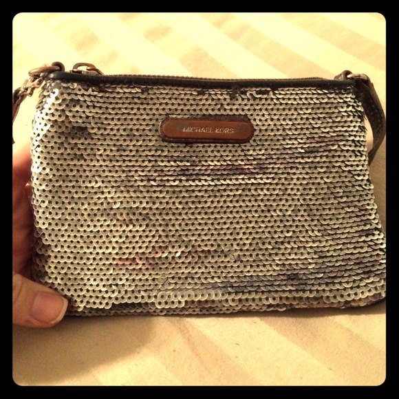 SOLD!!Michael Kors Silver Sequin Wristlet Pouch