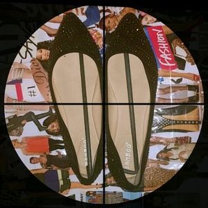 Rhinestone Pointy Black Flats