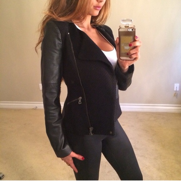 SOLD ❤️Zara Faux Leather & Wool Moto Jacket - Picture 3 of 4