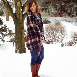 Plaid Fringe Poncho