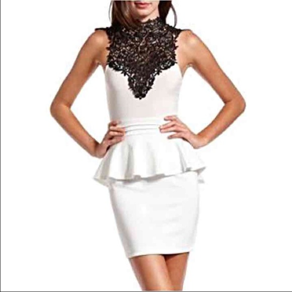 Black lace bodice peplum dress