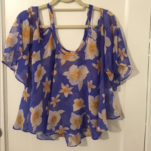 Sheer Cold Shoulder Floral Blouse