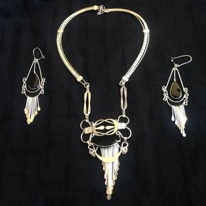 Sterling silver black onyx necklace & earrings set