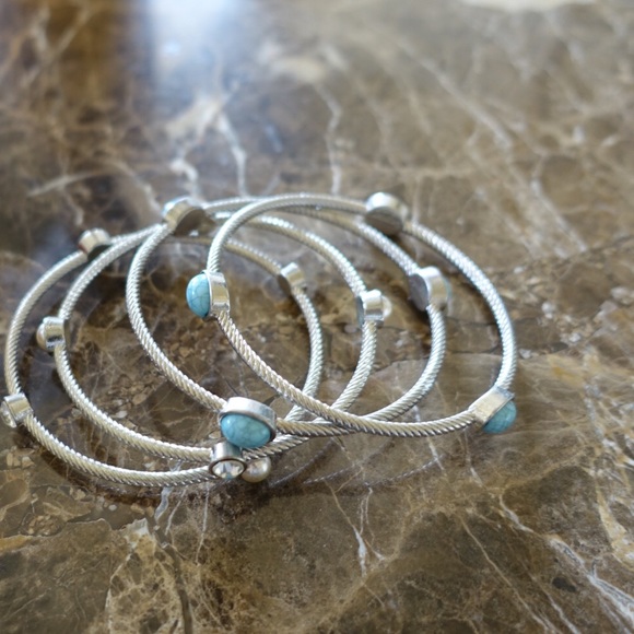 Set of 4 silver turquoise bracelets