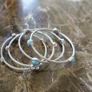 Set of 4 silver turquoise bracelets