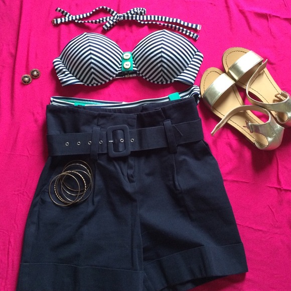 Striped navy blue and white bikini