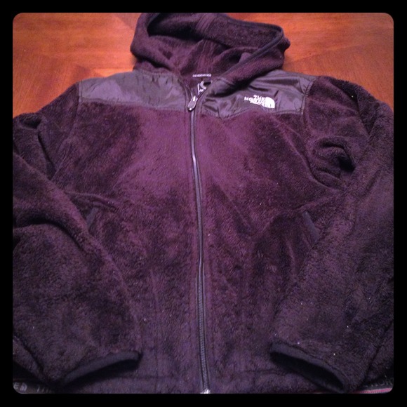 Fuzzy hooded North Face coat