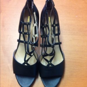 Black Leather Sexy Strappy Ankle sandals. Size 14