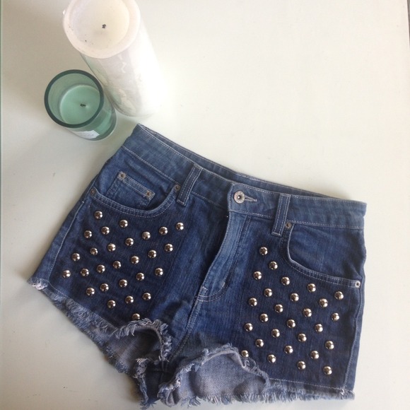 Carmar silver studded dark wash denim shorts