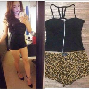 Black shorts and leopard shorts