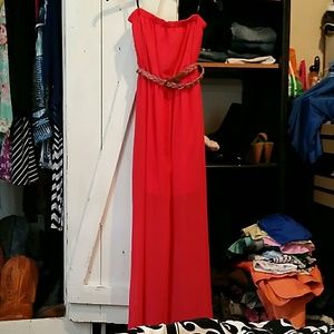 Coral maxi dress with belt